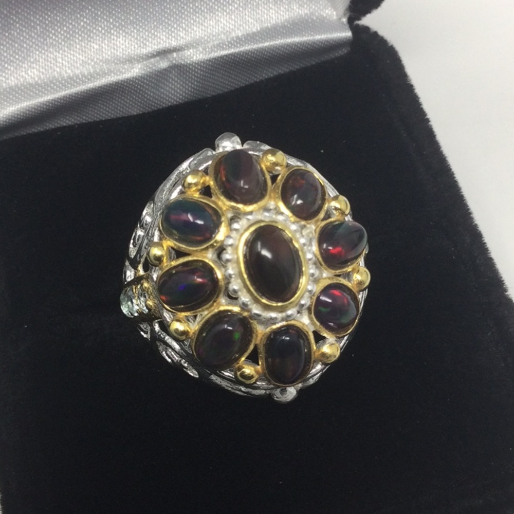 Rare Genuine Black Opals Ring